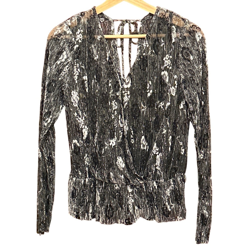 Brannan Metallic Plisse Floral Top Holiday Glam Whimsigoth Night Out Cocktail